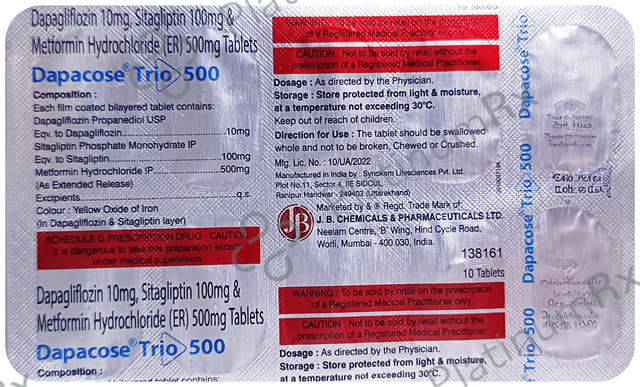 Dapacose Trio 10/500/100mg Tablet ER 10s