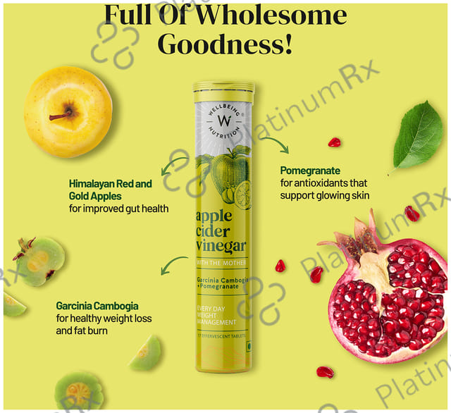 Wellbeing Nutrition Apple Cider Vinegar ACV with The Mother - Effervescent Tablet for Weight Management 1 Bottle