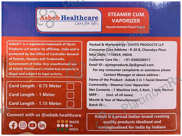 Asbob Healthcare 3 in 1 Vaporizers, Steamer, Steam Inhaler, Facial Steamer for Cold and Cough Blue