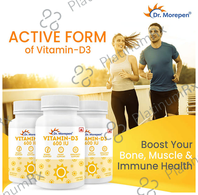 Dr. Morepen Vitamin-D3 600 IU - Softgel Capsule for Bones, Heart & Immunity