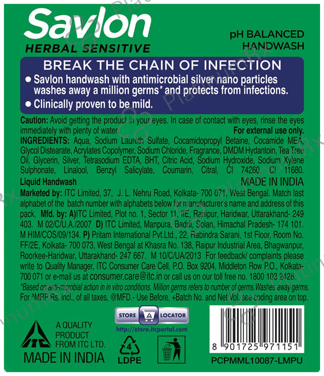 Savlon Herbal Sensitive Germ Protection Liquid Handwash 200 ml
