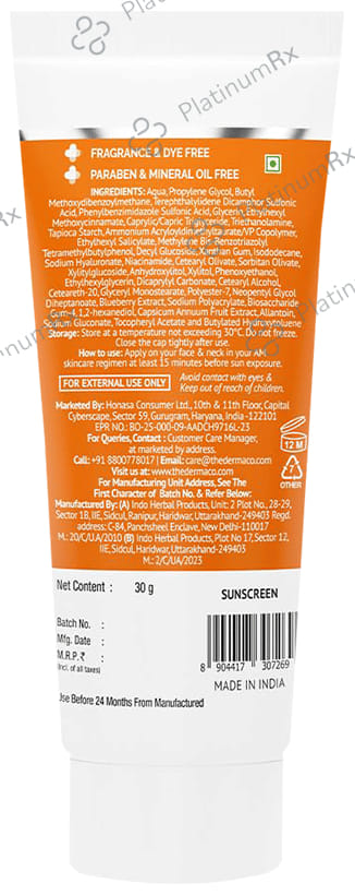 The Derma Co 1% Hyaluronic Sunscreen SPF 50 PA++++ Aqua Gel 30 gm