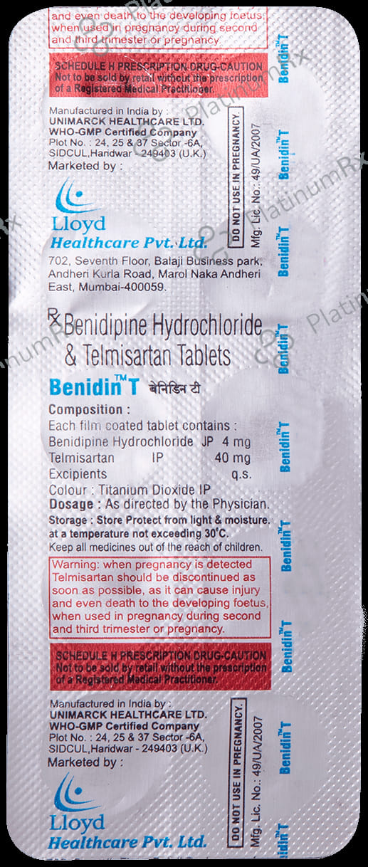 Benidin T 4/40mg Tablet 10s