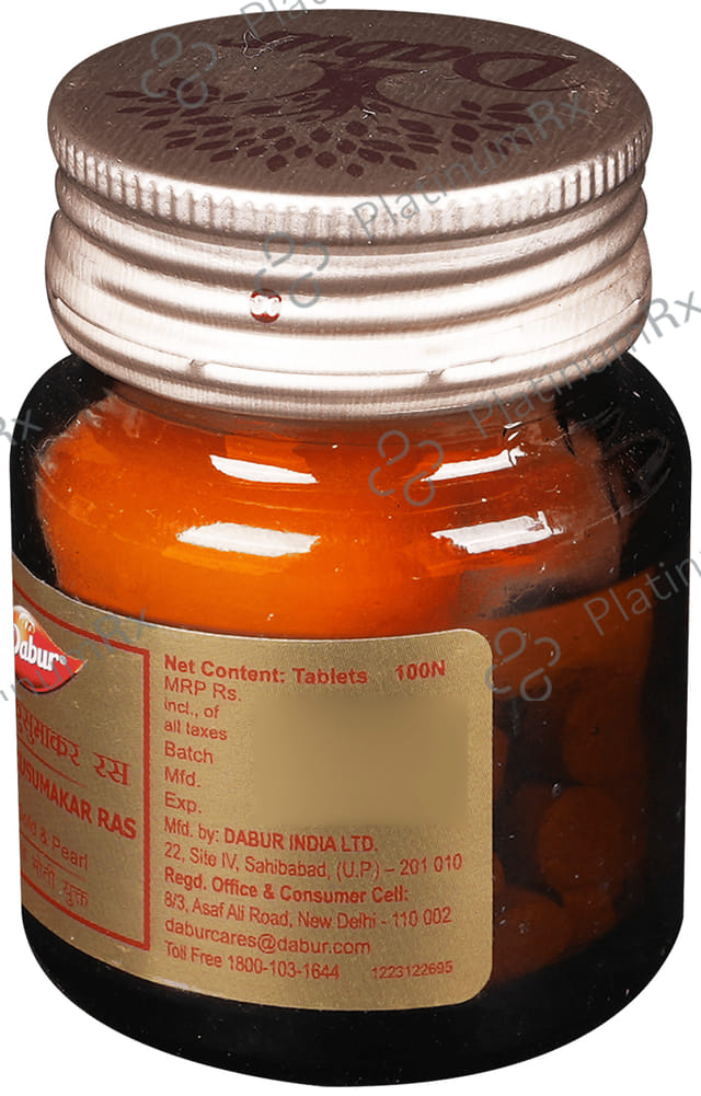 Dabur Vasant Kusumakar Ras with Gold & Pearl Tablet - For General Weakness, Heart Health, Immunity & Antioxidant Support 100 tablets