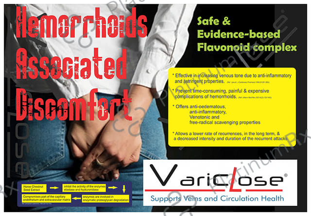 Variclose Poor Blood Flow, Micro Circulation Aid for Varicose Veins & Piles - Aescin, Diosmin & Hesperidin Tablet
