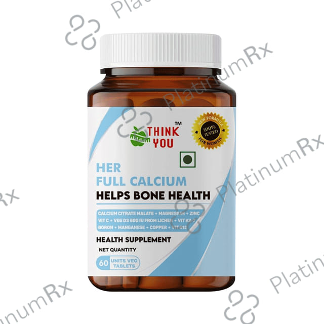 Think You Her Full Calcium Tablet For Women with Calcium & D3, Magnesium, Zinc, B12, & K2-7 (60 Each) 1 Bottle