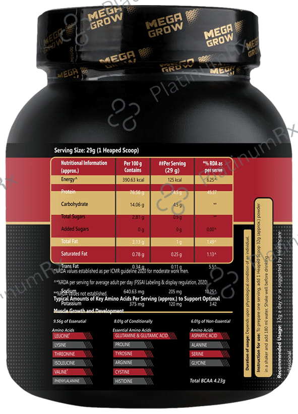 Megagrow Whey Protein Isolate Powder with Shaker Vanilla