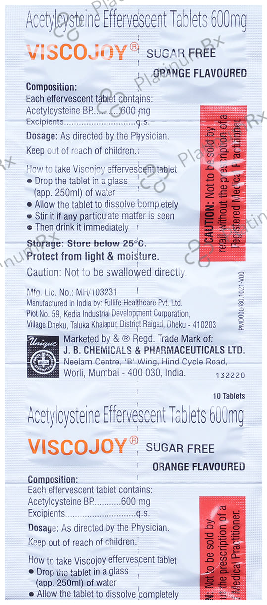 Viscojoy 600mg Effervescent Tablet Orange Sugar Free 10s