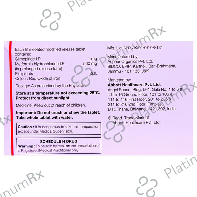 New Gluformin G 1/500mg Tablet PR 15s