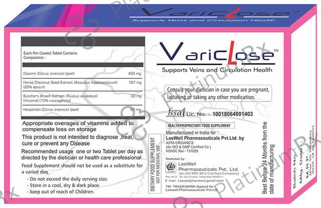 Variclose Poor Blood Flow, Micro Circulation Aid for Varicose Veins & Piles - Aescin, Diosmin & Hesperidin Tablet