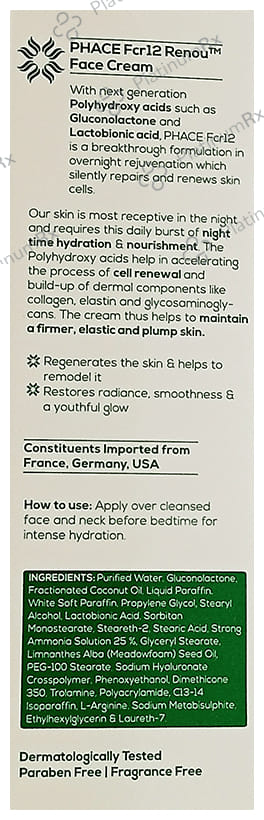 Phace Fcr12 Renou Face Cream Overnight 40gm