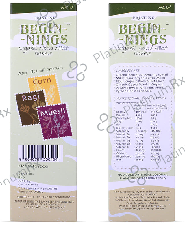 Pristine Beginnings Organic Mixed Millet Flakes 300 gm