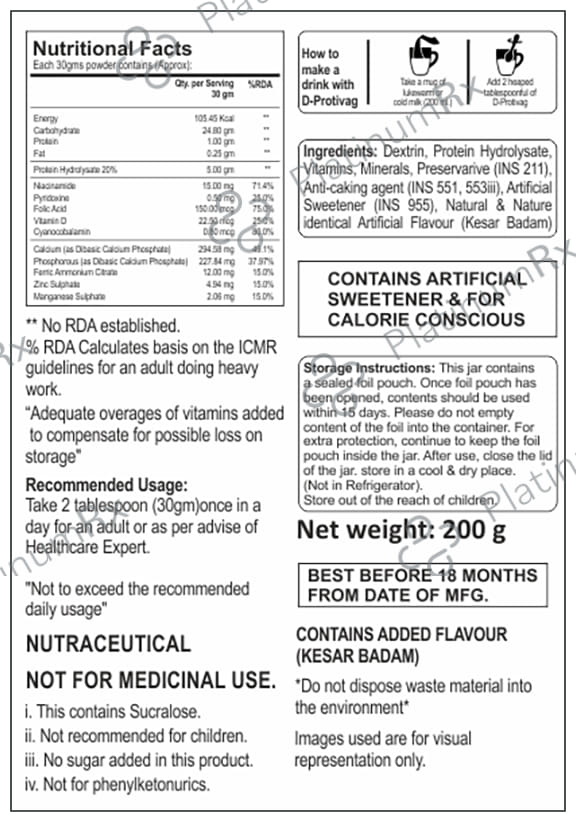 D Protivag Protein Powder Sugar Free Kesar Badam