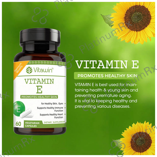 Vitawin Vitamin E 10mg - Vegetarian Capsule for Skin, Eyes, Heart & Immunity