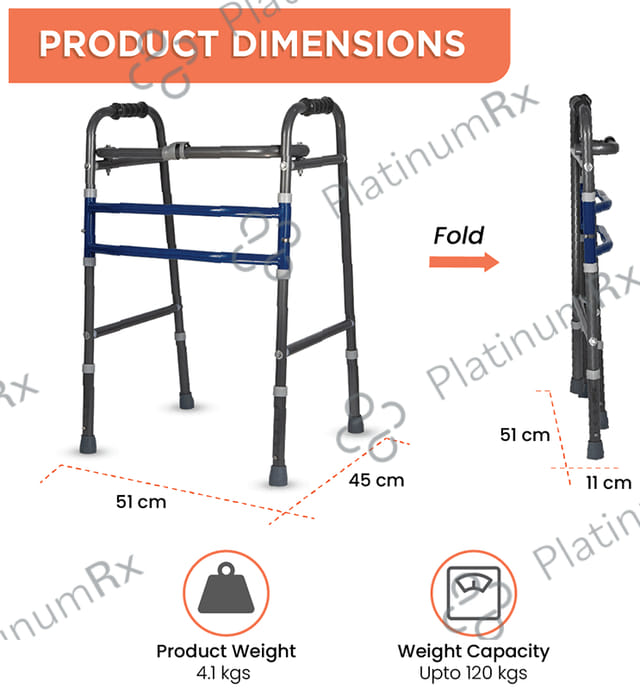 Vissco 0934 Adjustable Medipedic Walker Plain (Double Bar) Universal Grey 1s