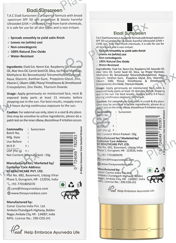 TAC The Ayurveda Co Eladi Sunscreen SPF 50 PA+++ Cream 50gm