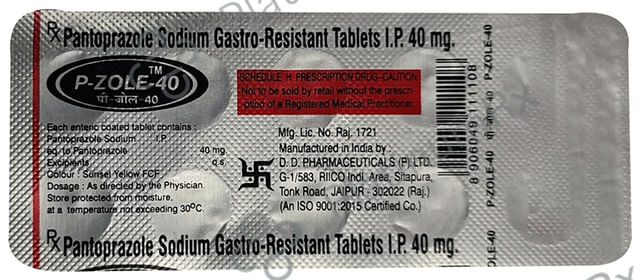 P Zole 40mg Tablet 10 Tablet D D Pharma