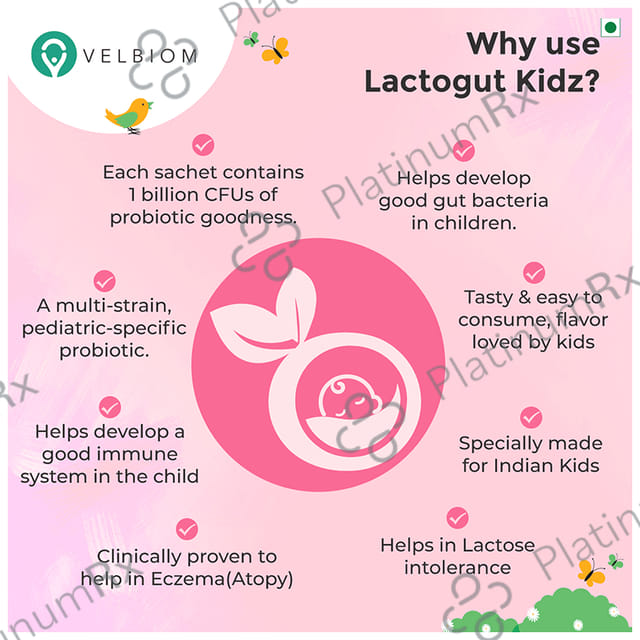 Velbiom Lactogut Kidz Pre & Probiotic Sachet (1gm Each) Orange