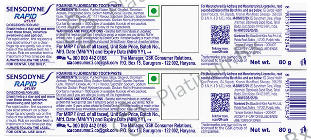 Sensodyne Rapid Relief Toothpaste 80gm