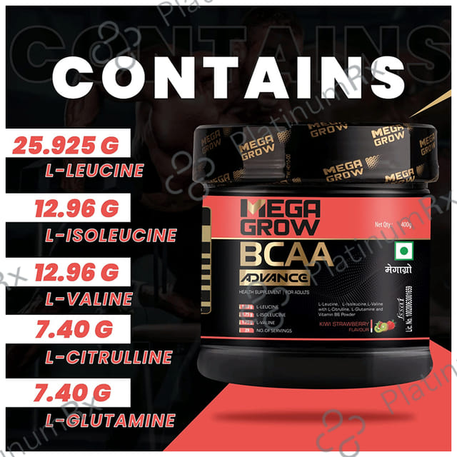 Megagrow BCAA Advance Supplement Powder for Fast Recovery & Muscle Growth Kiwi Strawberry