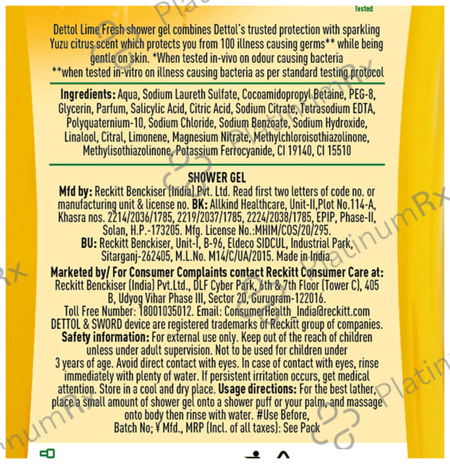Dettol Lime Fresh Bodywash & Shower Gel pH Balanced & Soap Free 250ml