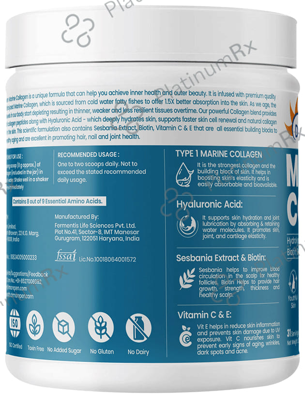 Dr. Morepen Collagen (Marine) Skin Protein with Hyaluronic Acid, Vitamin C & Biotin - Flavour Chocolate Powder