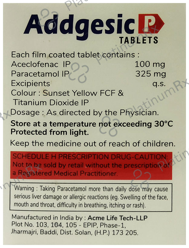 Addgesic P 100/325mg Tablet 10s