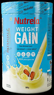 Patanjali Nutrela Weight Gain Supplement with Glutamine, Protein & Permitted Botanical Extracts - Powder Banana 500 Powder
