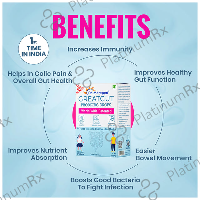 Dr. Morepen Great Gut Probiotic Drops 100 Billion CFU - For Gut Health & Immunity