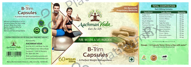 Aachman Veda A Perfect Weight Management B-Trim 500mg Capsule (60 Each) 1 Bottle