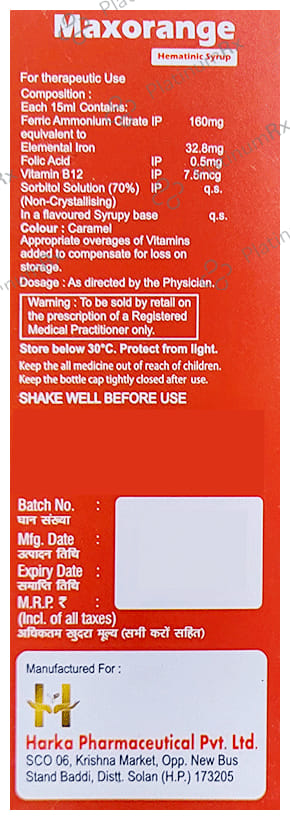 Maxorange Syrup Sugar Free 200ml