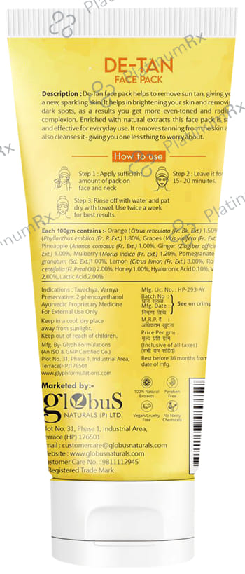 Globus Naturals De-Tan Face Pack(100gm Each) 5 Tubes