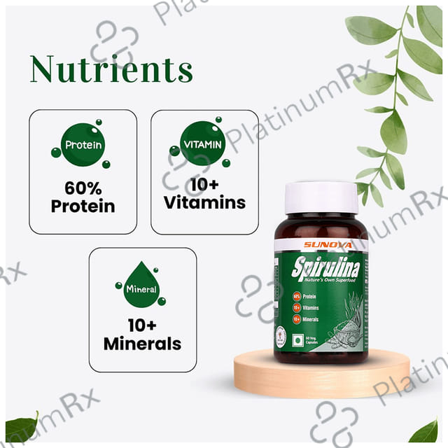 Sunova Organic Spirulina Capsule - For Energy, Stamina, Muscle Strength, Antioxidant Support & Bone Health