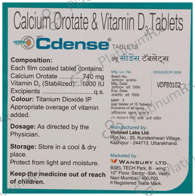 New Cdense 740mg/1000IU Tablet 15s