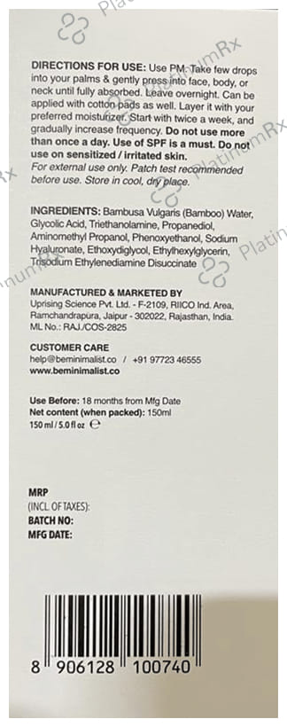 Minimalist 08% Glycolic Acid Exfoliating Exfoliates and Smoothens Skin Liquid 150ml