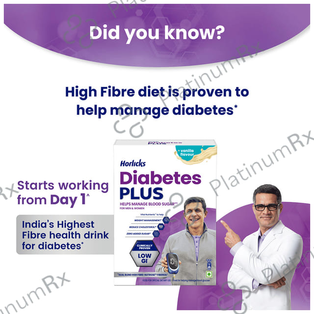 Horlicks Diabetes Plus for Blood Sugar & Weight Management - No Added Sugar - Flavour Vanilla