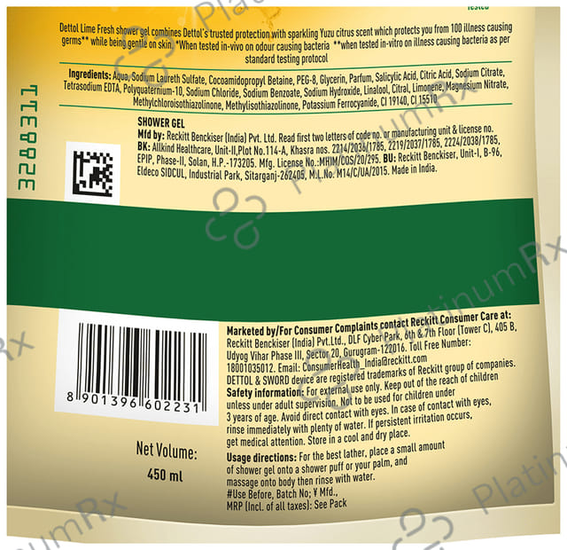 Dettol Bodywash & Shower Gel - pH Balanced & Soap Free Lime Fresh Refill Pack