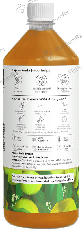 Kapiva Wild Amla Juice, Healthy Hair & Skin, Natural Source of Vitamin C, No Added Sugar 1L