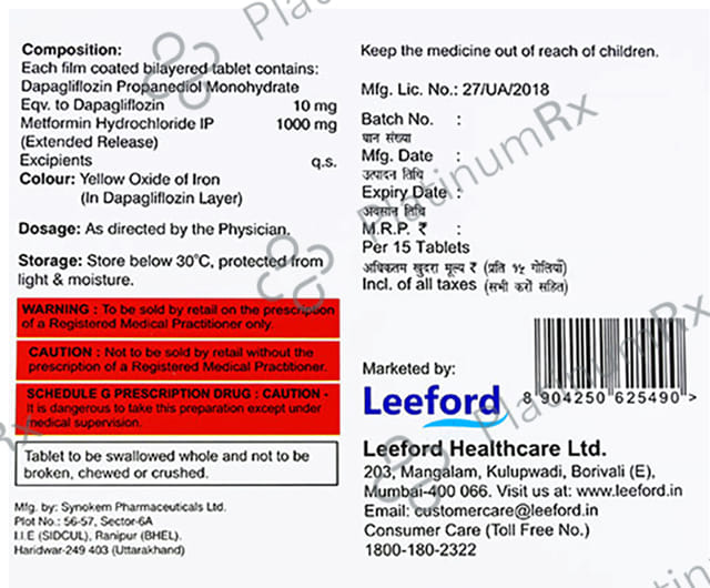 Dapzigard M Forte 10mg/1000mg Tablet SR