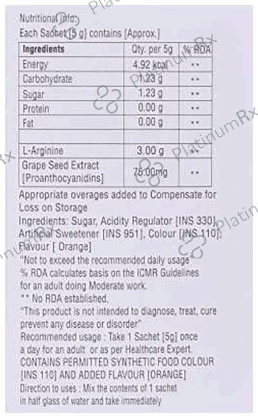 Nutrigrow L-Arginine with Grape Seed Extract for ADMA Activity - Flavour Orange