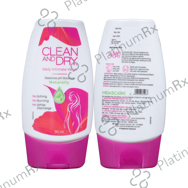 Clean and Dry Women's Daily Intimate Wash - Restores pH Balance 90 ml