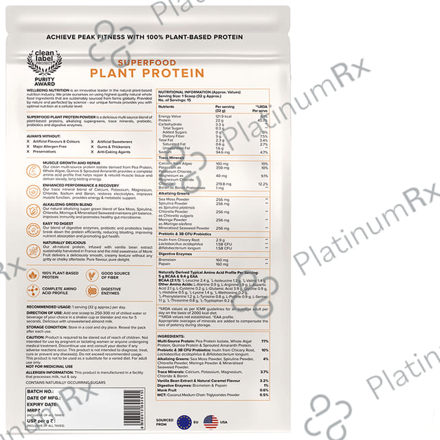 Wellbeing Nutrition Superfood Plant Protein for Muscle Growth & Metabolism - Flavour Powder French Vanilla Caramel
