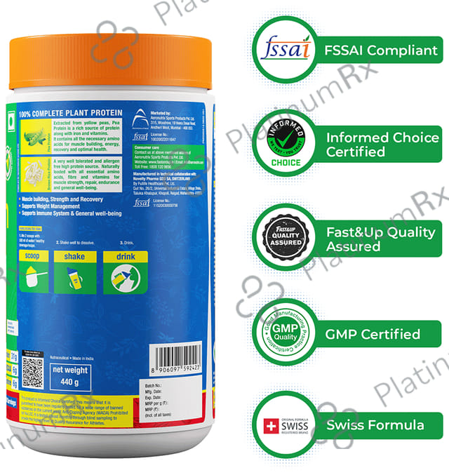 Fast&Up Plant Protein with Added Nitrate Rich Digestive EnzymeBeetroot Powder Strawberry Splash 440 gm