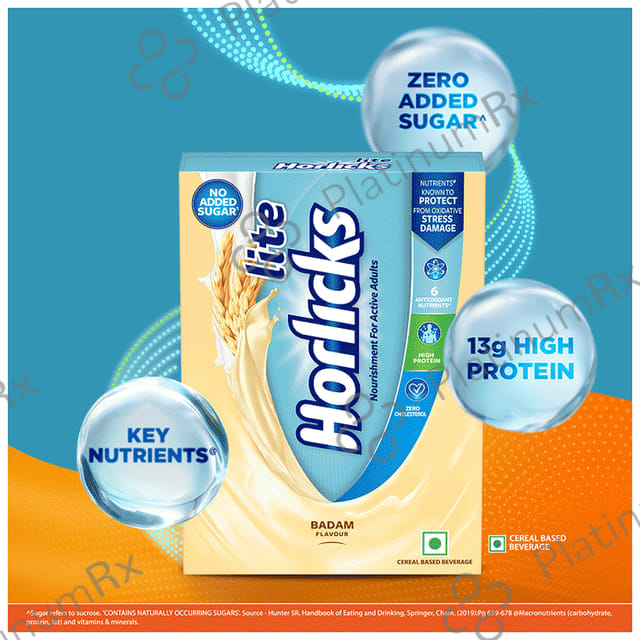 Horlicks Lite with Antioxidant Nutrients, Protein & No Added Sugar for Stamina, Bones, Immunity & Growth Powder Badam