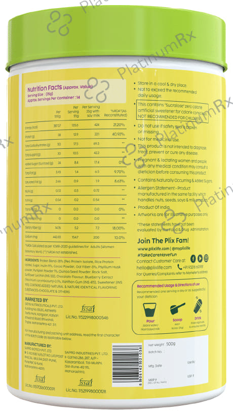 Plix Fit & Slim Smoothie - Plant Protein Shake for Weight Management - Flavour Powder Chocolate