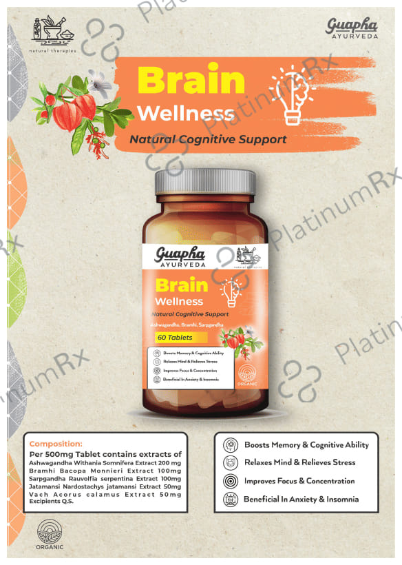 Guapha Ayurveda Brain Wellness Natural Cognitive Support Tablet