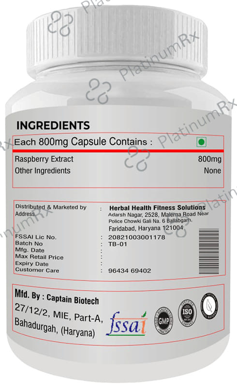 Fitness Prime Maximum Strength Raspberry Ketone Nutrition & Wellness Support 800mg Capsule