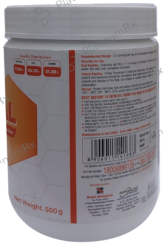 Semital Powder Vanilla Gluten, Lactose & Sugar Free