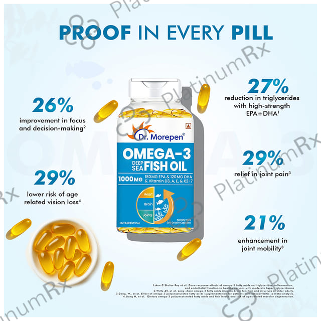 Dr. Morepen Omega 3 Deep Sea Fish Oil 1000mg - Softgel for Heart, Brain & Joints