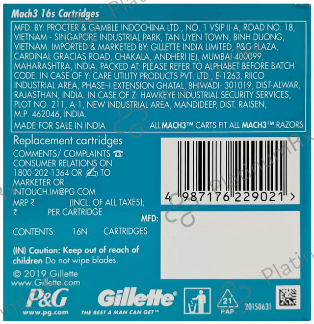 Gillette Mach 3 Shaving Razor Blades 16 units
